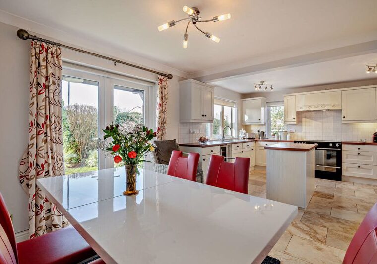 open plan contemporary kitchen dining space in a modern family house for sale in Farndon